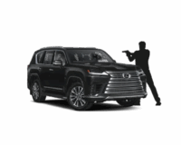 Armored Lexus SUV with a silhouette of a security personnel, emphasizing customized armored vehicle solutions for safety and security.